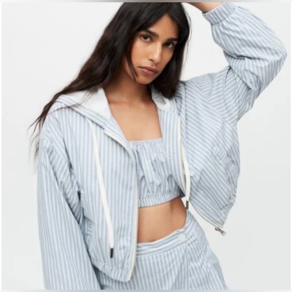 NWT Urban Outfitters Sloane Striped Hooded Bomber Jacket
